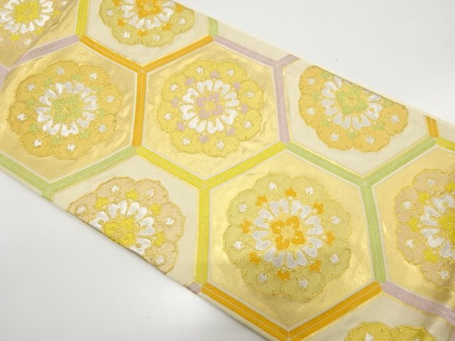 JAPANESE KIMONO / ANTIQUE FUKURO OBI / SILK / WOVEN FLORAL CREST